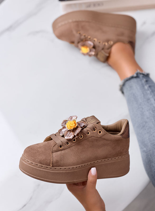 IVON - Sneakers platform marrone con Fiore Decorativo
