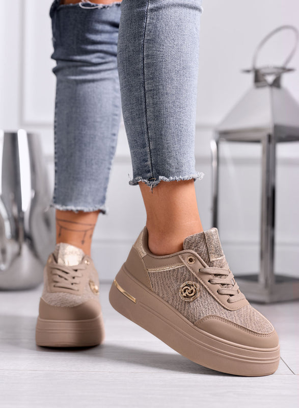 CARLA - Sneakers fango Platform con Dettagli Oro e Glitter