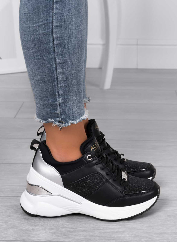 FREYA - Baskets noires Alexoo avec empiècements pailletés