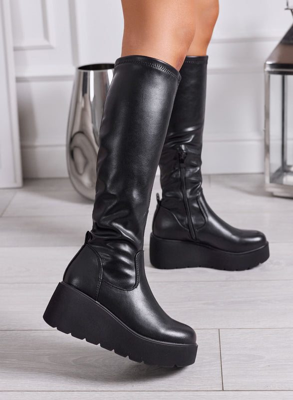 DEBBY - Stivali Donna neri con Zeppa Platform