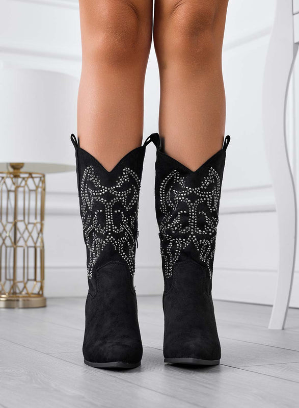 Bottes camperos noires avec strass