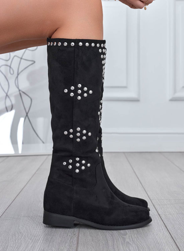 DIAMANTE - Bottes cloutées en daim noir