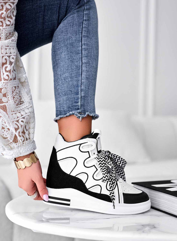 FAUNA - Baskets noires avec semelle compensée intérieure et lacets en tissu