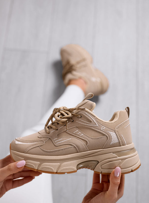 GIORGIA - Baskets beiges Chunky avec semelle épaisse et lacets bicolores
