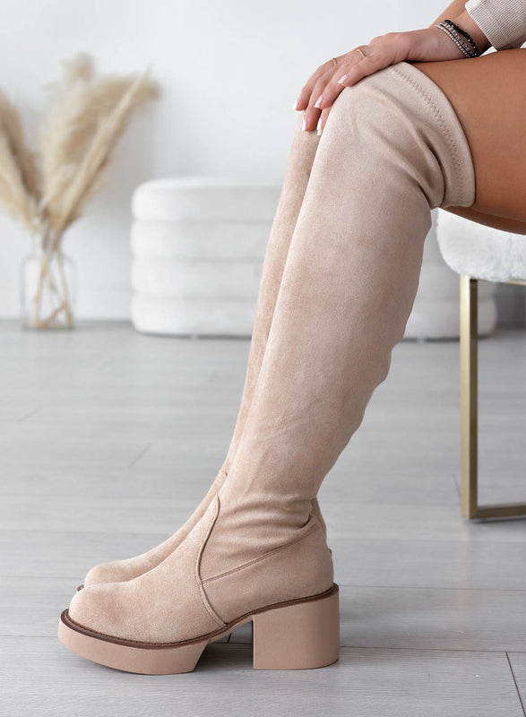 SLOANE - Bottes en daim beige Alexoo