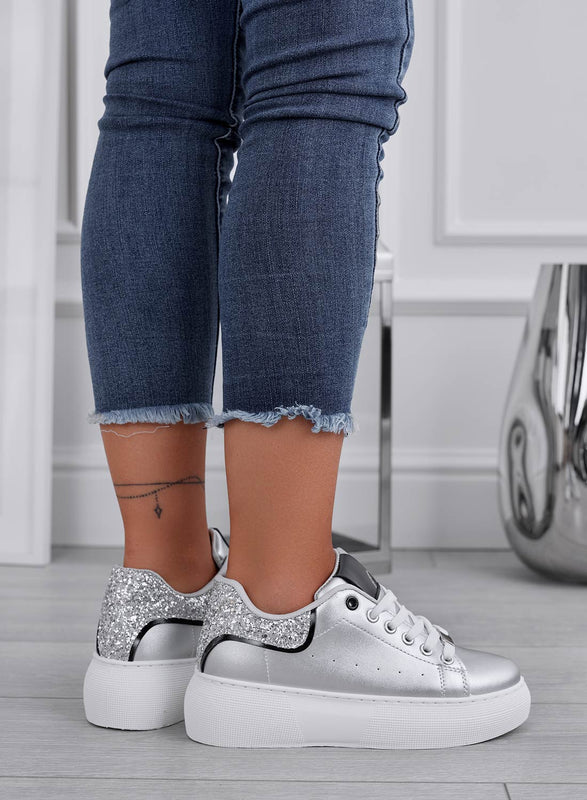 ZORA - Silver sneakers with glitter heel