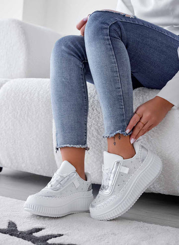 ANTONELLA - Sneakers bianche con inserti e strass argento