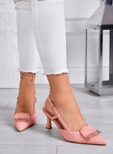 RUSH - Escarpins roses Slingback tressés avec ornement bijou