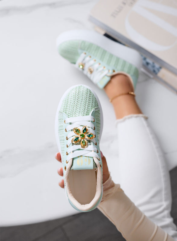 MARISA - Mint green platform sneakers with jewel embellishment