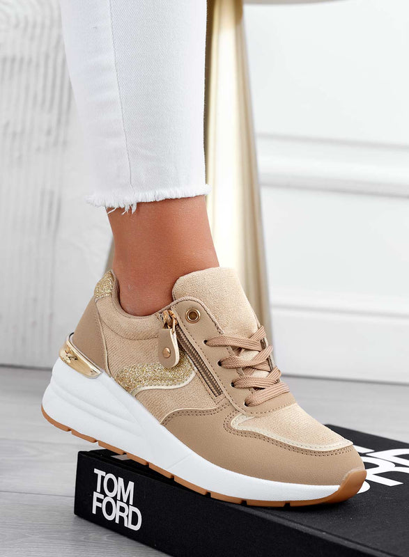 Baskets couleur boue avec empiècements pailletés