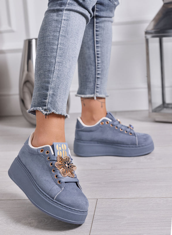 GRACE - Sneakers Donna azzurre con Applicazione Gioiello e Suola Platform