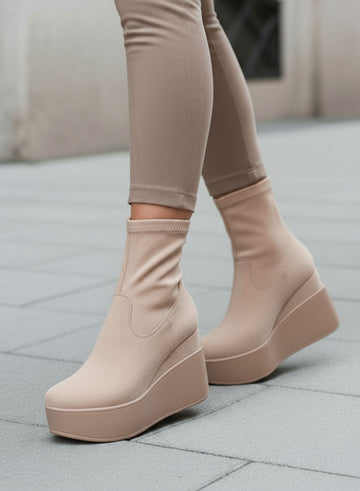 MIAA - Bottines Alexoo beige en daim avec semelle compensée