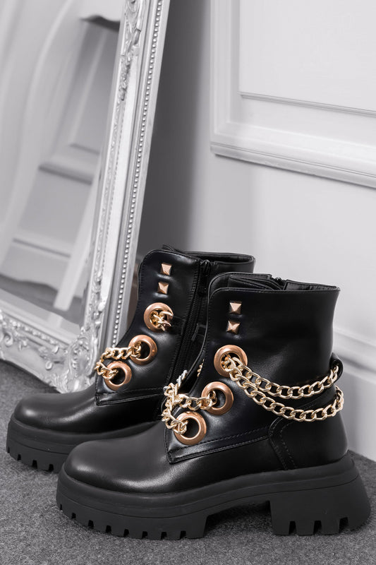 ASIA - Bottines noires avec chaînes dorées