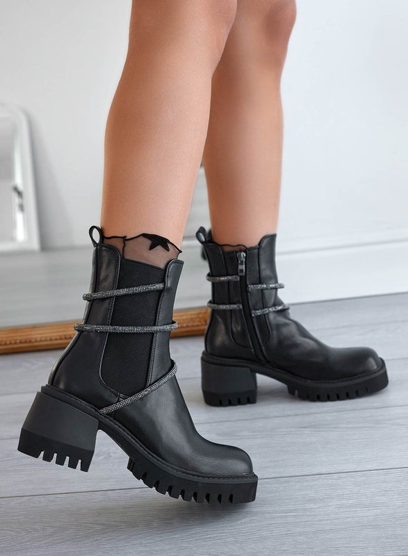 HARRY - Bottines Alexoo noires avec élastique latéral et strass