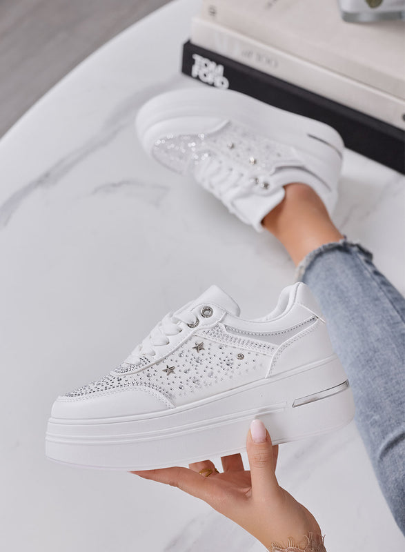 MELANIA - Sneakers Donna bianche con Strass, Stelline e Suola Platform