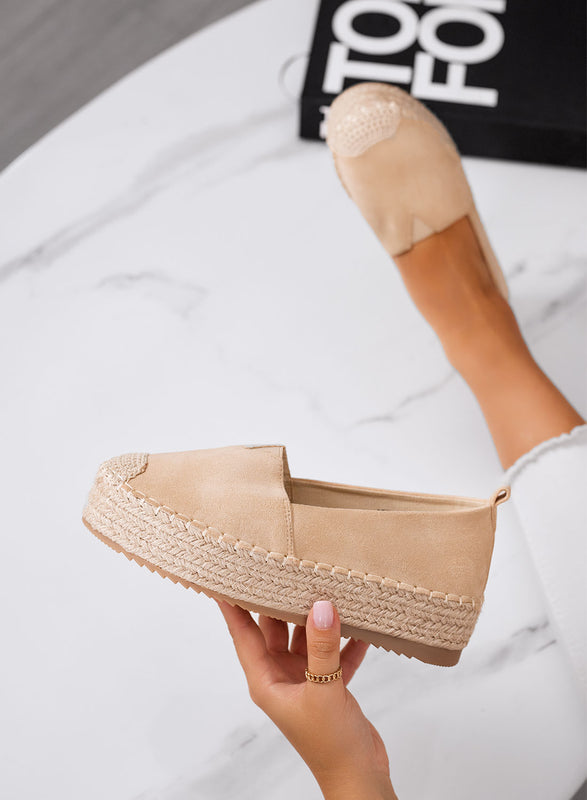 MAGDA - Espadrilles plateforme beige avec bout en crochet et semelle en corde