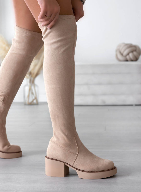 SLOANE - Bottes en daim beige Alexoo