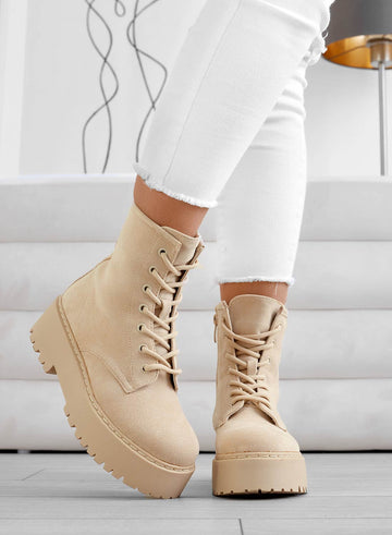 YARA - Bottines beige en daim style militaire Alexoo