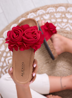 SUMMER - Mules rouges avec fleurs appliquées