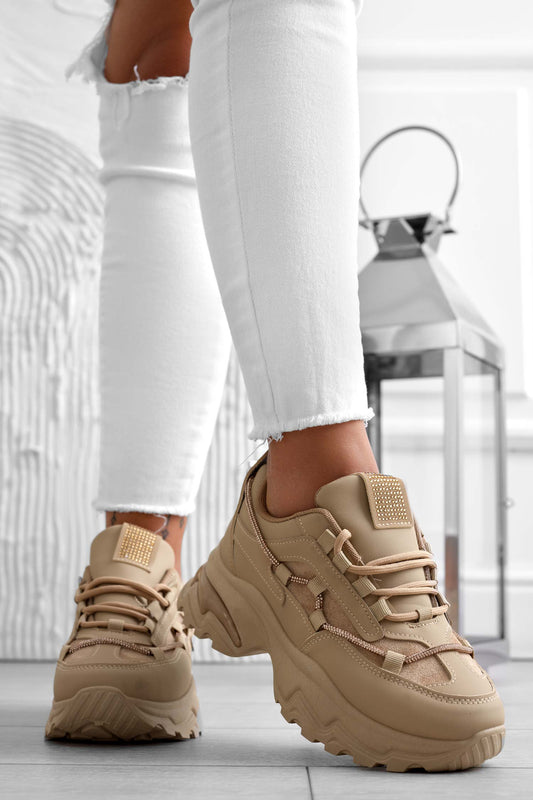 Baskets couleur boue avec semelle épaisse et strass