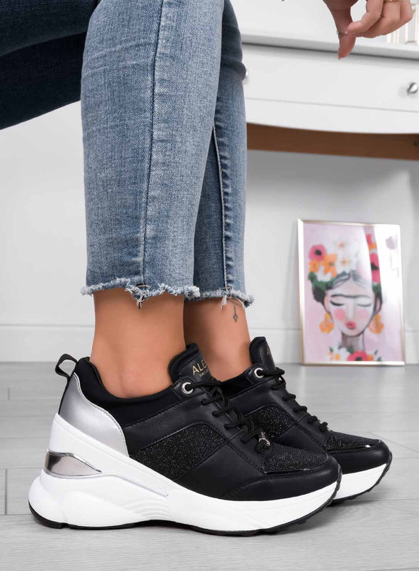 FREYA - Baskets noires Alexoo avec empiècements pailletés