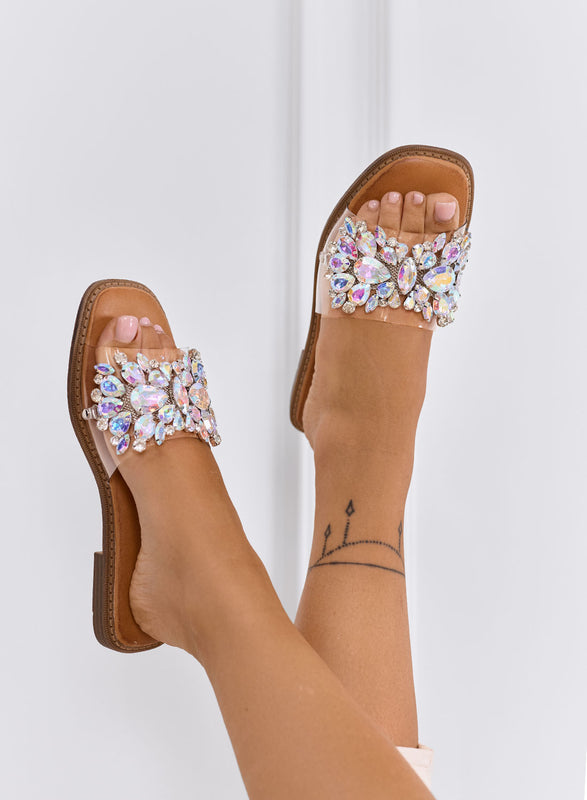 DAFFY - Sandales mules transparents avec applications bijoux iridescentes