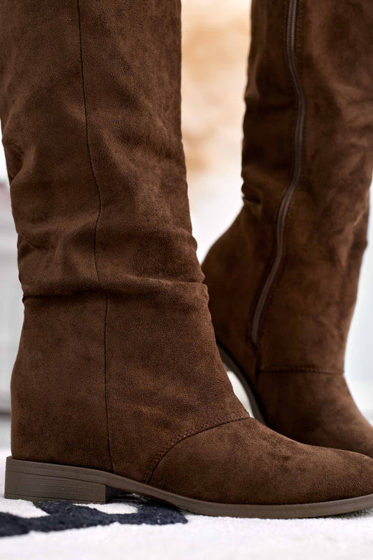 JANELLE - Bottes marron en daim avec semelle compensée intérieure