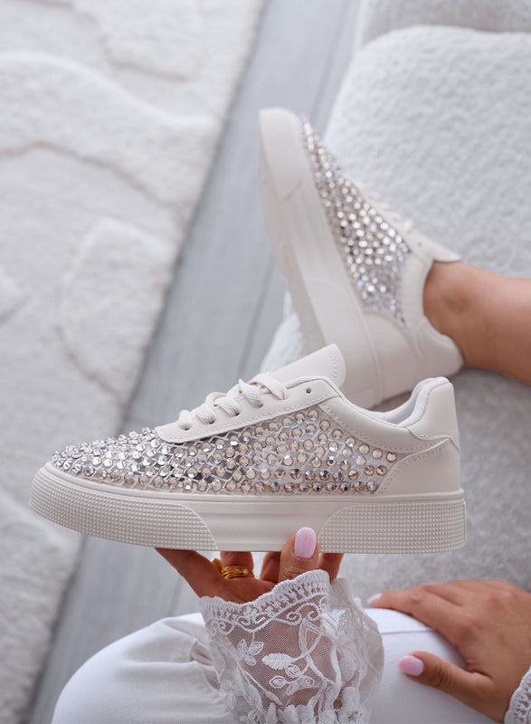 CASSANDRA - Baskets beiges avec strass et détails lumineux