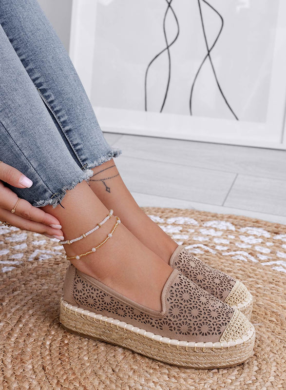 LILY - Espadrilles compensées brodées mud