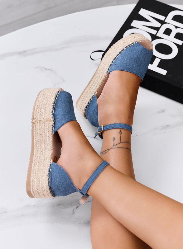 LICIA - Alpargatas azul vaquero con plataforma y correa al tobillo