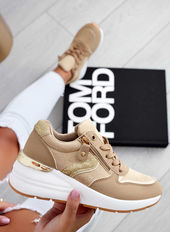 Baskets couleur boue avec empiècements pailletés