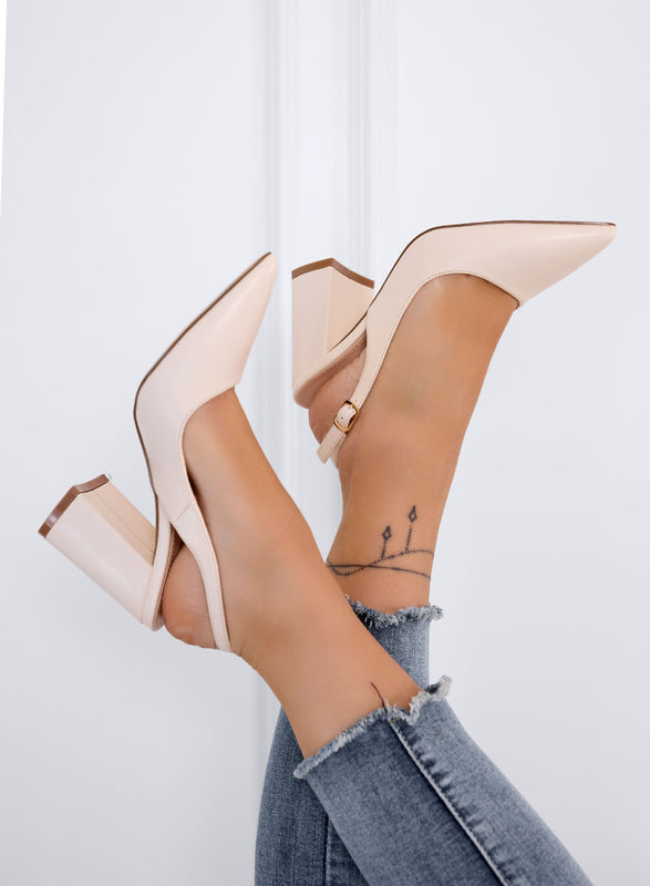 ANGELICA - Décolleté slingback beige a punta con tacco largo