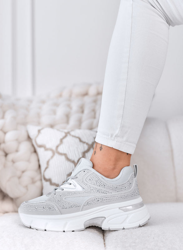 MARTINA - Zapatillas grises con strass y suela plataforma chunky