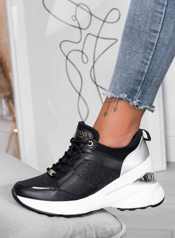 FREYA - Baskets noires Alexoo avec empiècements pailletés