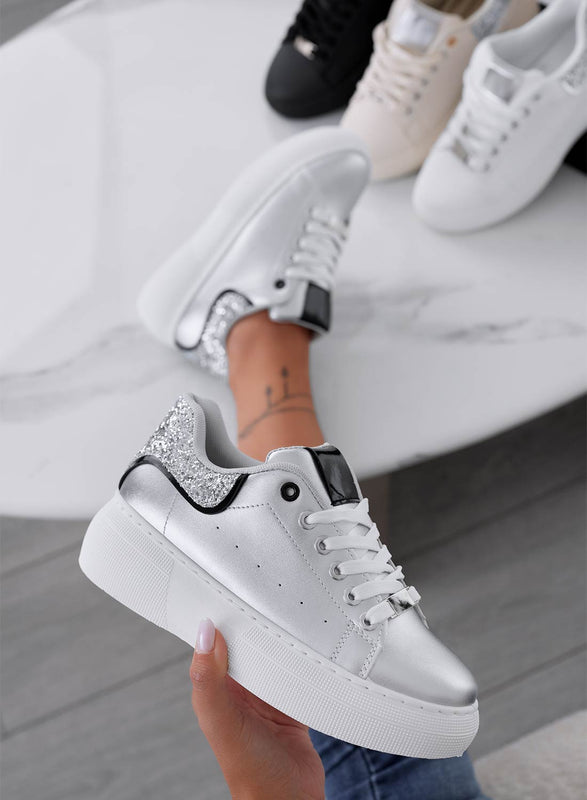 ZORA - Silver sneakers with glitter heel