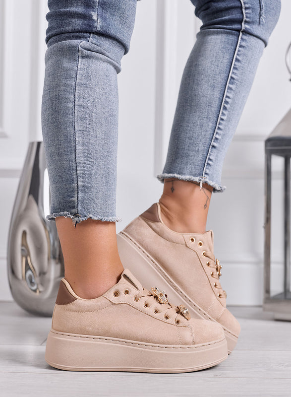 GIULY - Sneakers Donna beige platform e Charms Gioiello