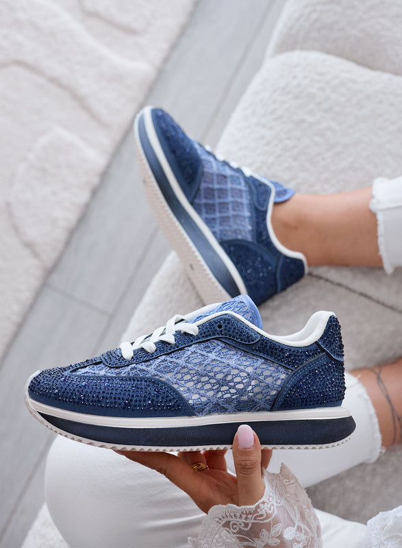 LORENA - Baskets bleues avec dentelle et strass brillants