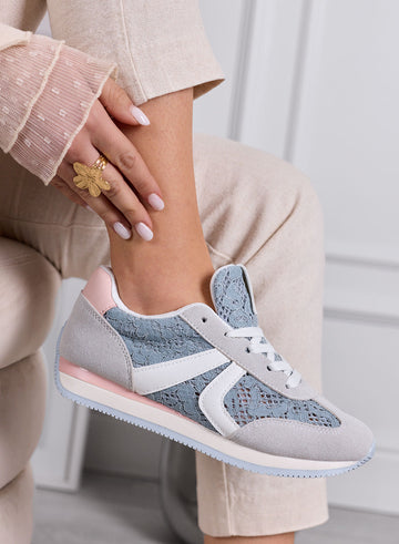 GIULIANA - Sneakers grigie con pizzo azzurro e inserti rosa