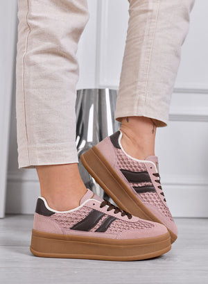 MARISOL - Sneakers rosa con inserti marroni e suola in gomma