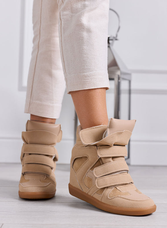 JANNY - Sneakers Alte Donna biege con Zeppa Interna e Strappi
