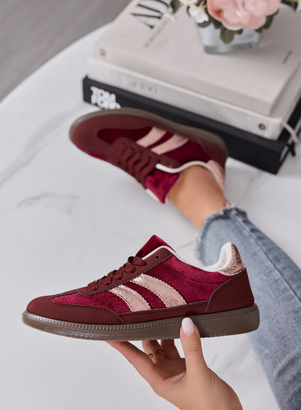 AGNESE - Sneakers Donna Bordeaux in Velluto con Dettagli Rosa