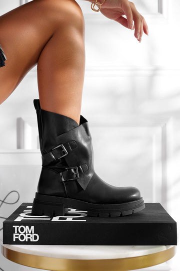 Stivaletti neri biker con fibbie