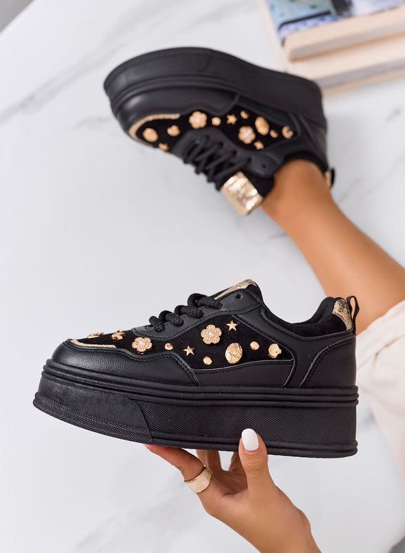AIDA - Sneakers platform nere con decorazioni oro