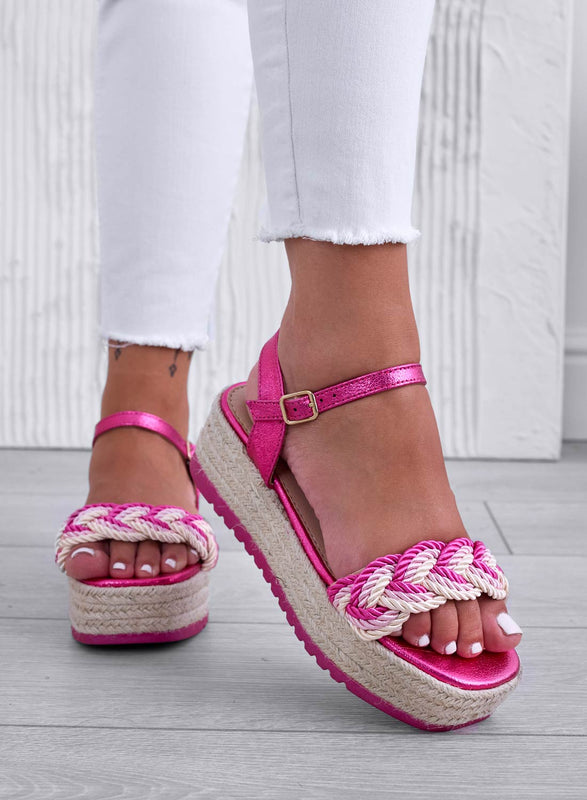 ALAN - Sandales espadrilles fuchsia à bande tressée