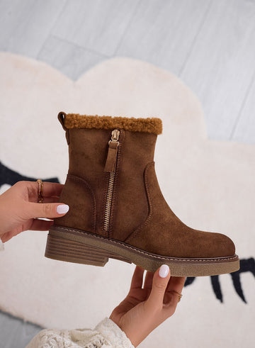 ALIDA - Bottines camel avec bord en fausse fourrure