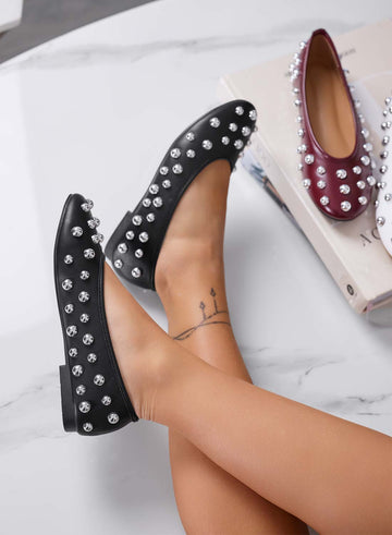 ALLEN - Ballerines noires et blanches avec des clous sphériques argentés