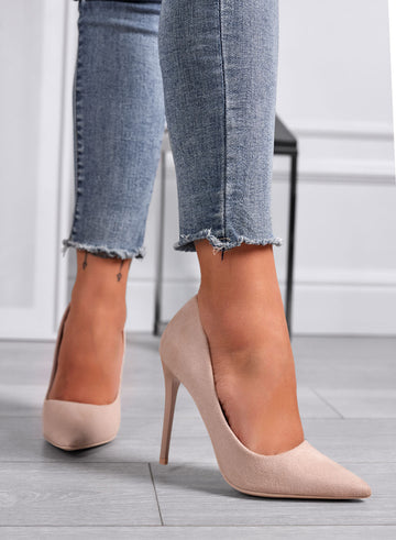 ANASTASIA - Escarpins beige en daim avec talon verni