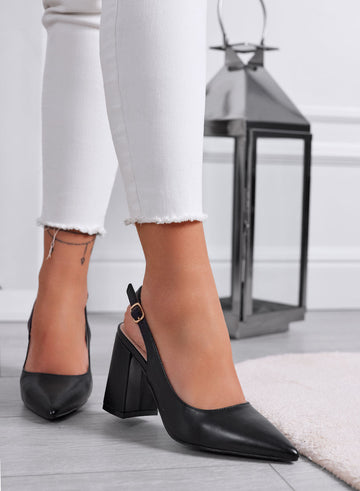 ANGELICA - Escarpins slingback noirs à bout pointu avec talon épais