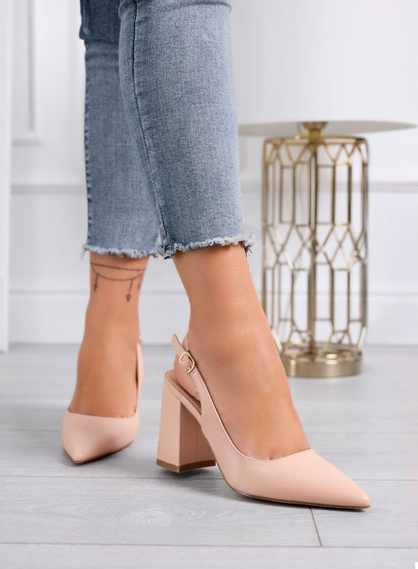 ANGELICA - Décolleté slingback nude a punta con tacco largo