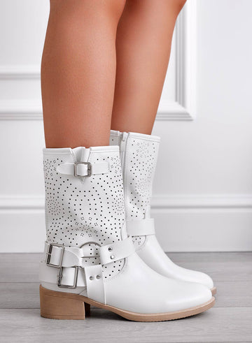 ASHLEE - Bottines perforées à boucle blanches